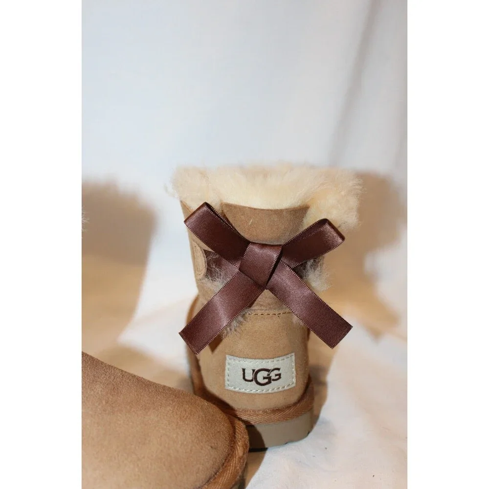 UGG TODDLER CHESTNUT SZ 11 MINI BAILEY BOW SUEDE SHEARLING LINED BOOTS‎ NEW